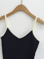 French Wooden Ear Color Matching Knitted Camisole Chic