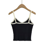 French Wooden Ear Color Matching Knitted Camisole Chic