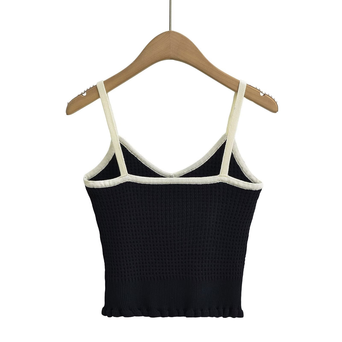 French Wooden Ear Color Matching Knitted Camisole Chic
