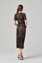 Lace Button Short-Sleeve Maxi Dress