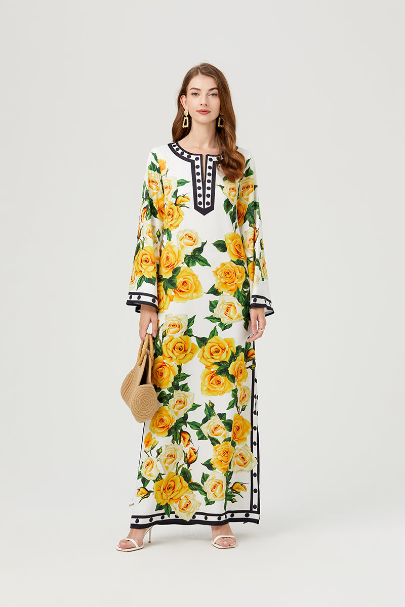 Women's 's Floral Button-Front A-Line Maxi Dress