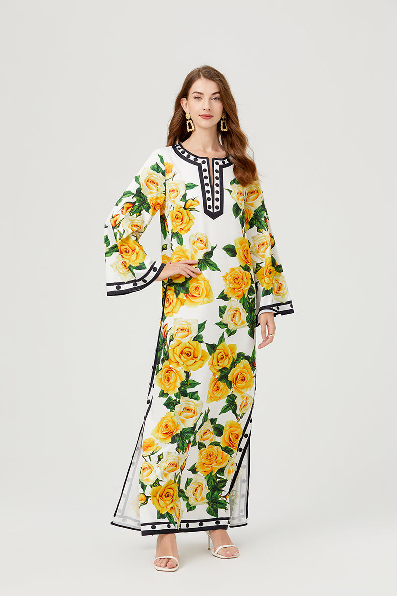 Women's 's Floral Button-Front A-Line Maxi Dress
