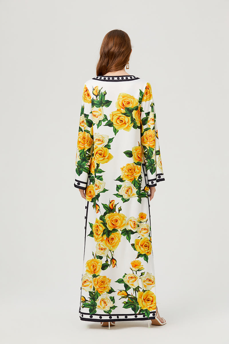 Women's 's Floral Button-Front A-Line Maxi Dress