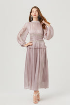 Long-Sleeve Lace A-Line Maxi Dress