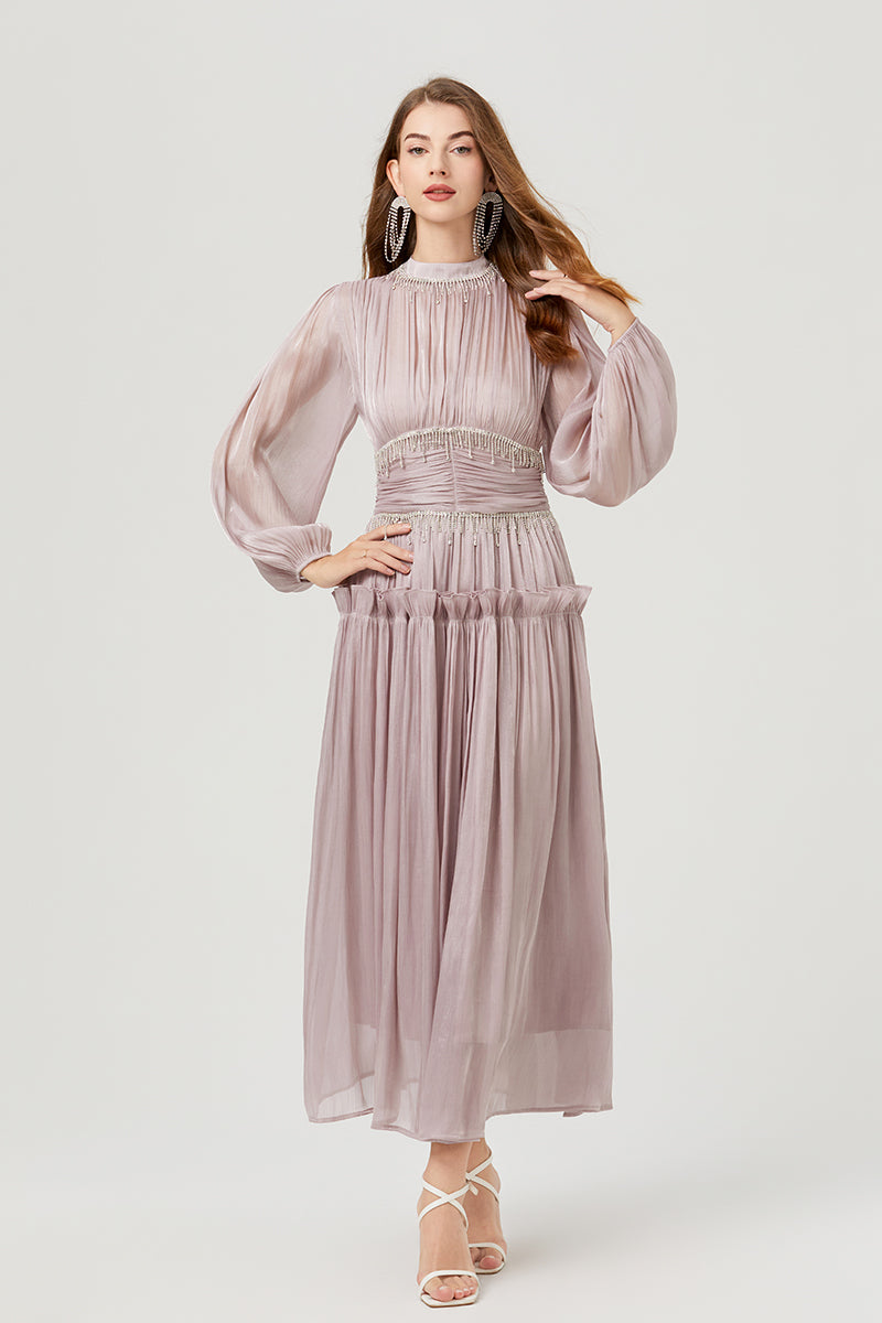 Long-Sleeve Lace A-Line Maxi Dress