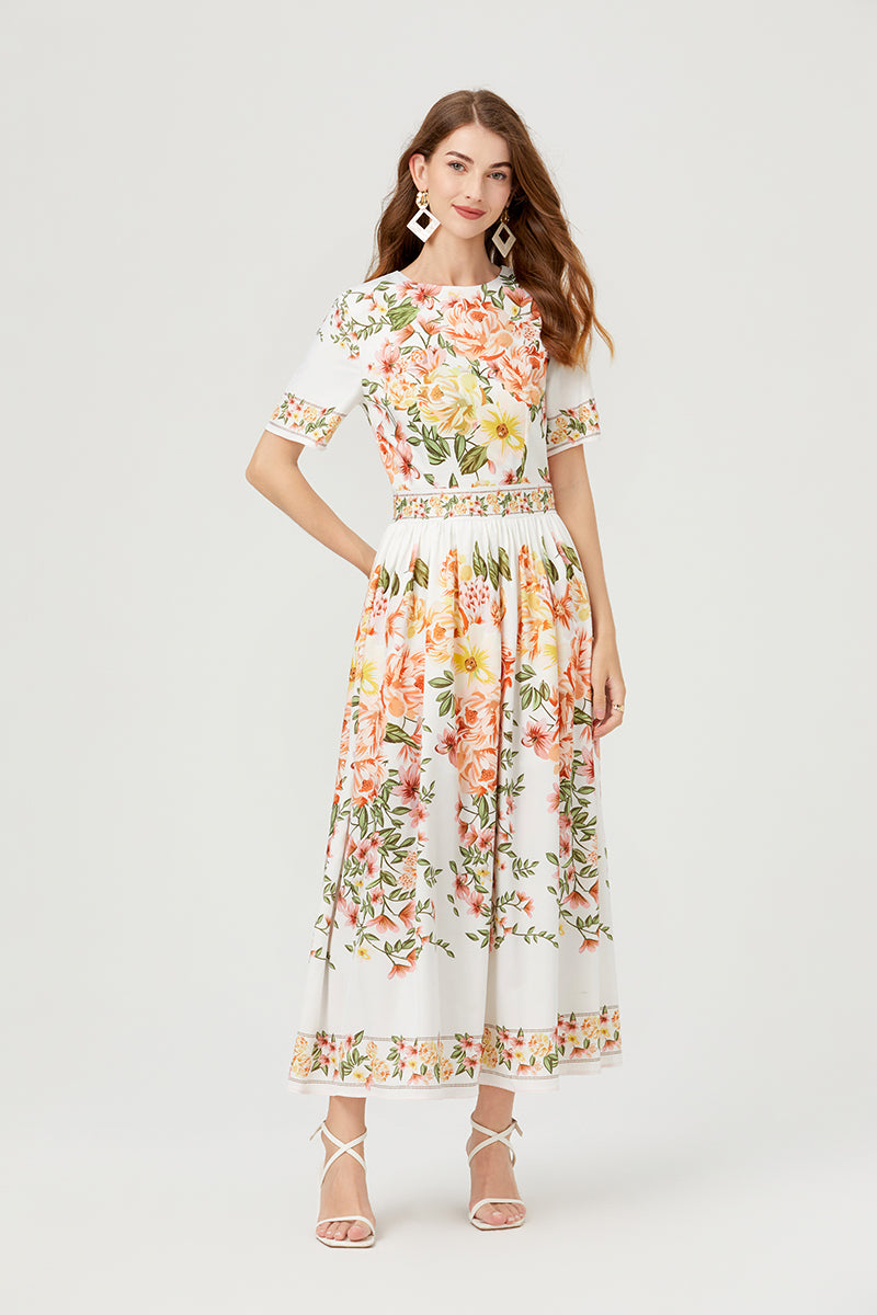 Women's 's Floral Short-Sleeve A-Line Dress