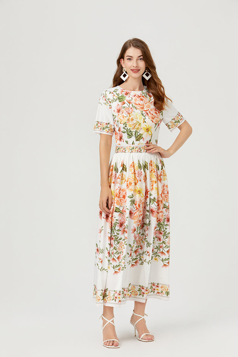 Women's 's Floral Short-Sleeve A-Line Dress