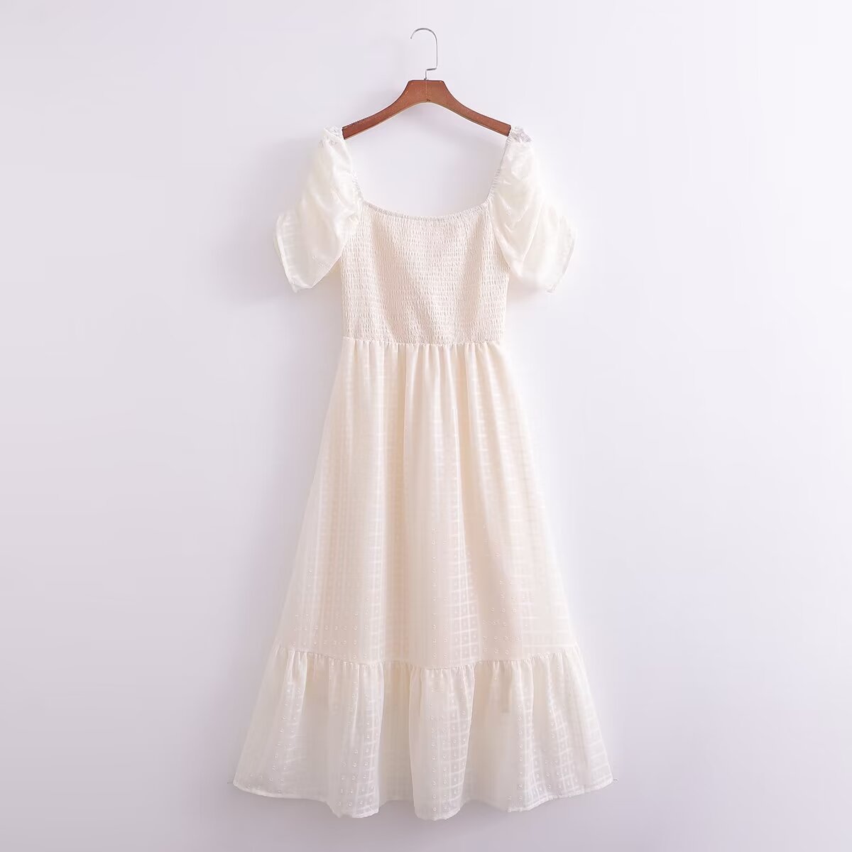 Women Clothing French Solid Color Chiffon Texture Backless Short Sleeve Loose Dress