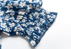 Blue Floral Puff-Sleeve Maxi Dress