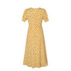 Yellow Floral V-Neck Puff-Sleeve Midi Dress