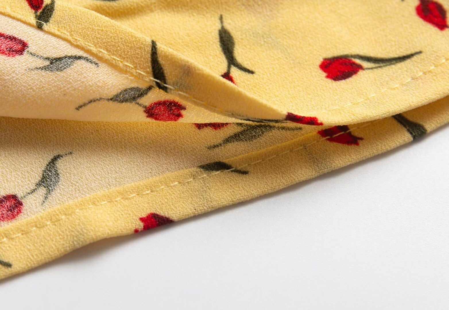 Yellow Floral V-Neck Puff-Sleeve Midi Dress