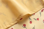 Yellow Floral V-Neck Puff-Sleeve Midi Dress