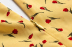Yellow Floral V-Neck Puff-Sleeve Midi Dress