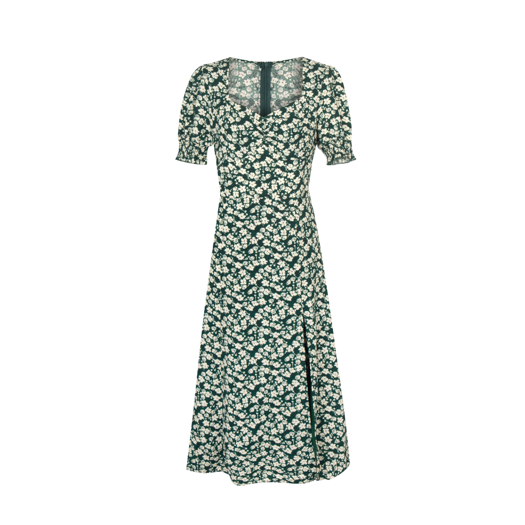 Floral Off-Shoulder Puff-Sleeve Dress