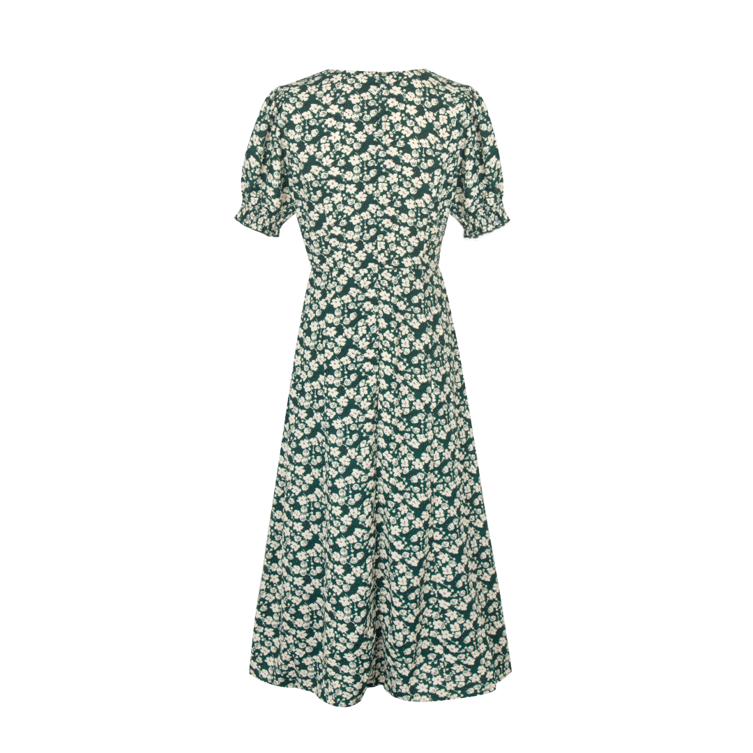 Floral Off-Shoulder Puff-Sleeve Dress