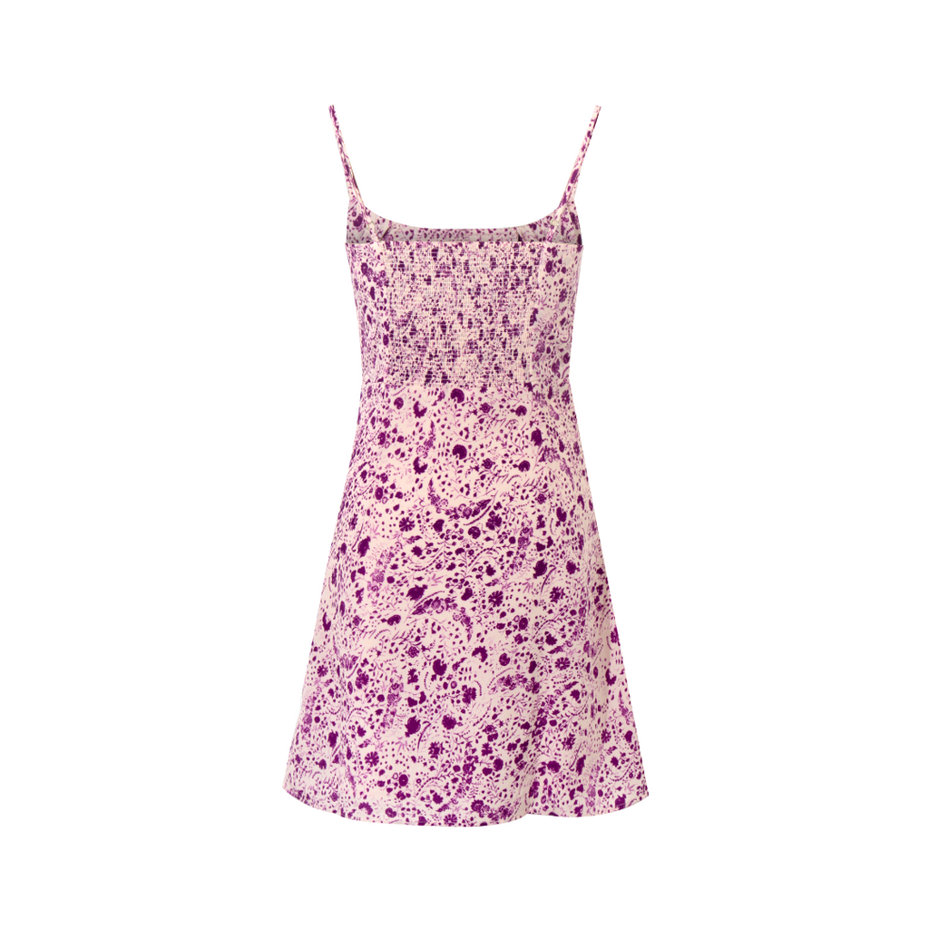 Spring Romantic Purple Printed Butterfly Strap Holiday Casual Dress