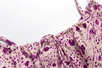 Spring Romantic Purple Printed Butterfly Strap Holiday Casual Dress