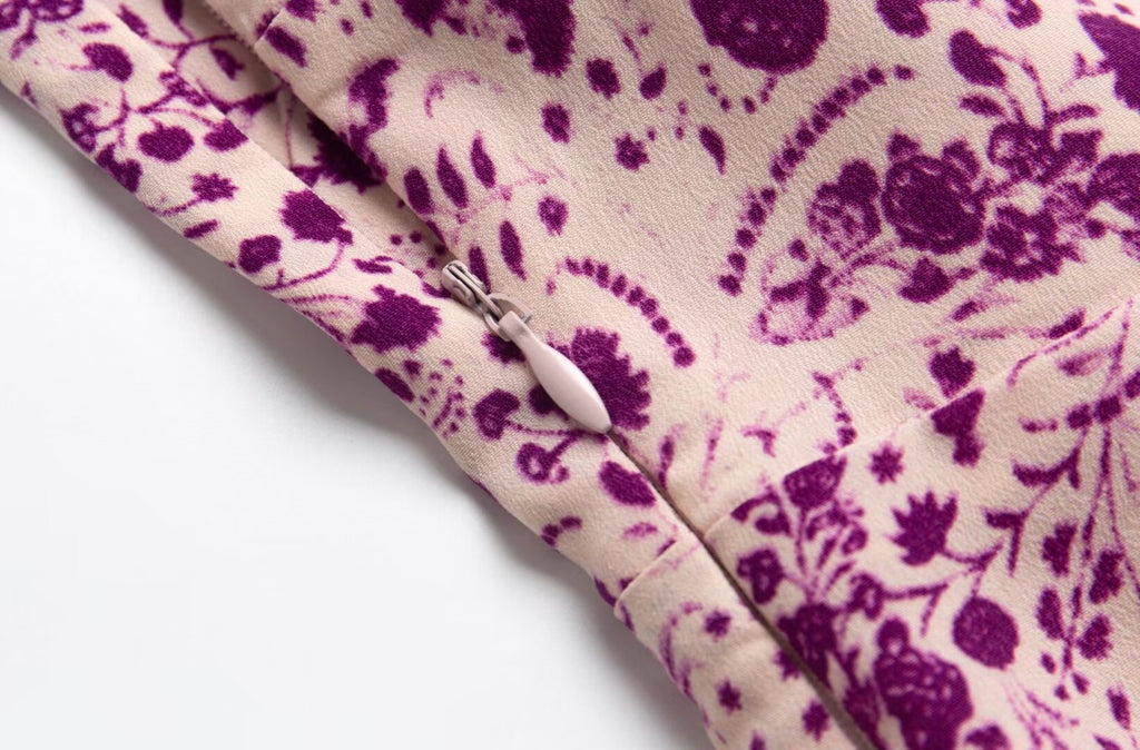 Spring Romantic Purple Printed Butterfly Strap Holiday Casual Dress