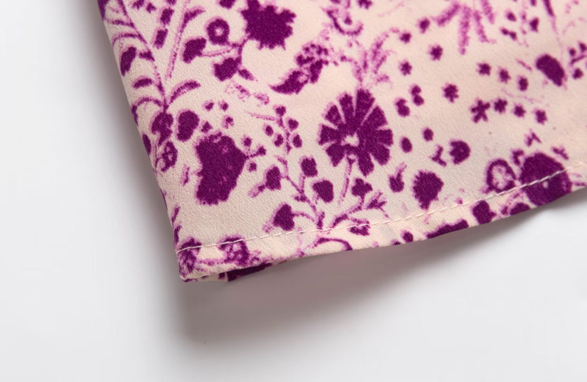 Spring Romantic Purple Printed Butterfly Strap Holiday Casual Dress