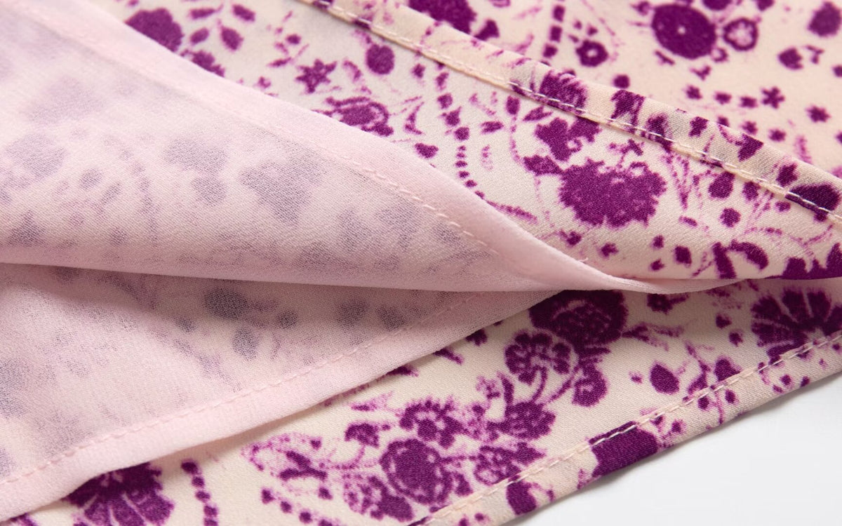 Spring Romantic Purple Printed Butterfly Strap Holiday Casual Dress