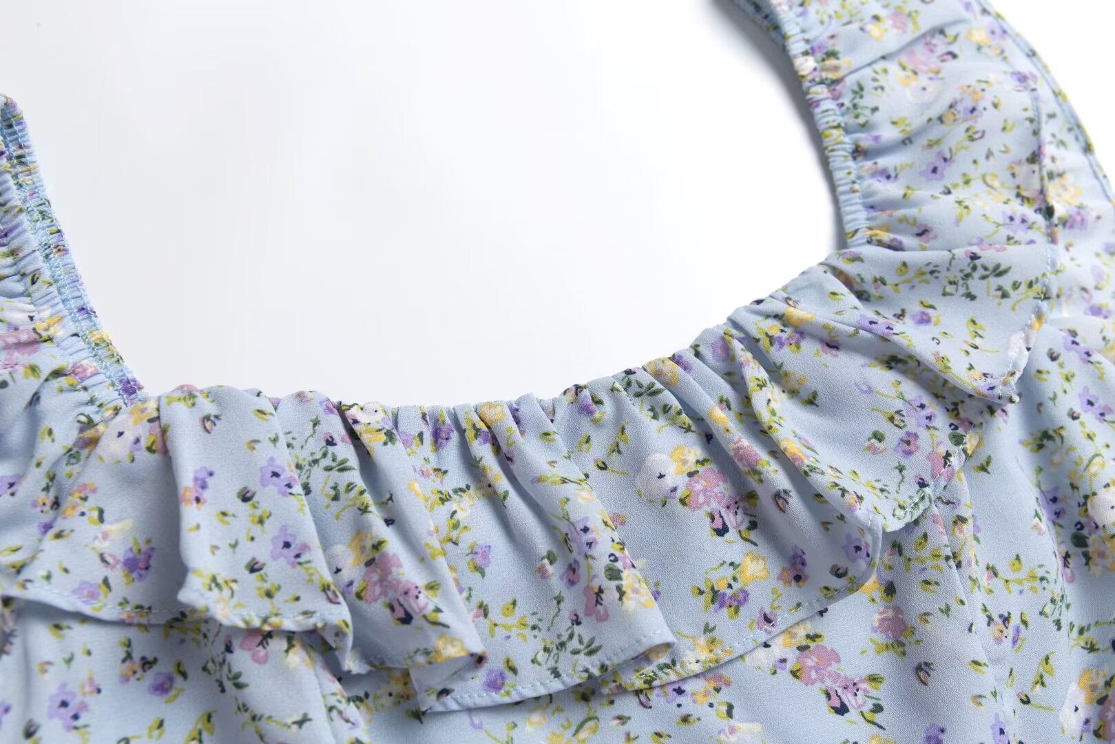 Blue Floral Lace Flutter-Sleeve Mini Dress