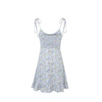 Women's Blue Floral Lace Trim Strap Dress