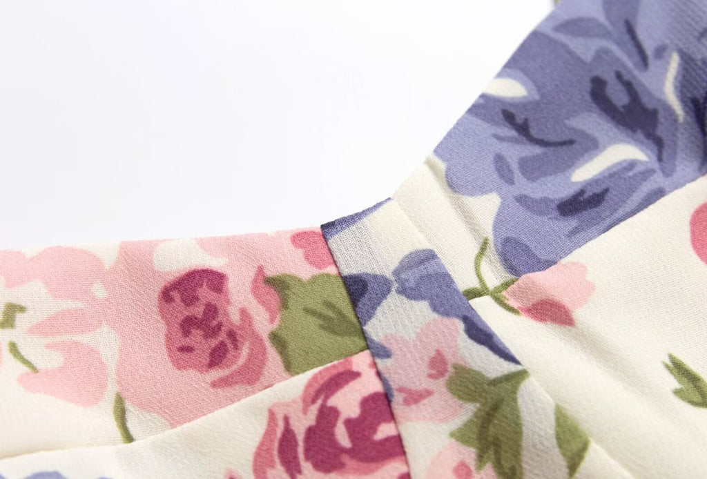 Women's Floral V-Neck Waist-defining Dress