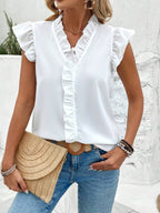 Women's Spring Summer Ruffle Blouse Women Short Sleeved Shirt