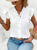 Women's Spring Summer Ruffle Blouse Women Short Sleeved Shirt