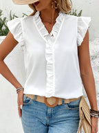 Women's Spring Summer Ruffle Blouse Women Short Sleeved Shirt