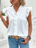 Women's Spring Summer Ruffle Blouse Women Short Sleeved Shirt