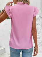 Women's Spring Summer Ruffle Blouse Women Short Sleeved Shirt