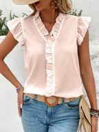 Women's Spring Summer Ruffle Blouse Women Short Sleeved Shirt
