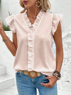 Women's Spring Summer Ruffle Blouse Women Short Sleeved Shirt