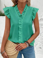 Women's Spring Summer Ruffle Blouse Women Short Sleeved Shirt