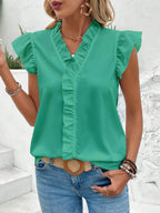Women's Spring Summer Ruffle Blouse Women Short Sleeved Shirt