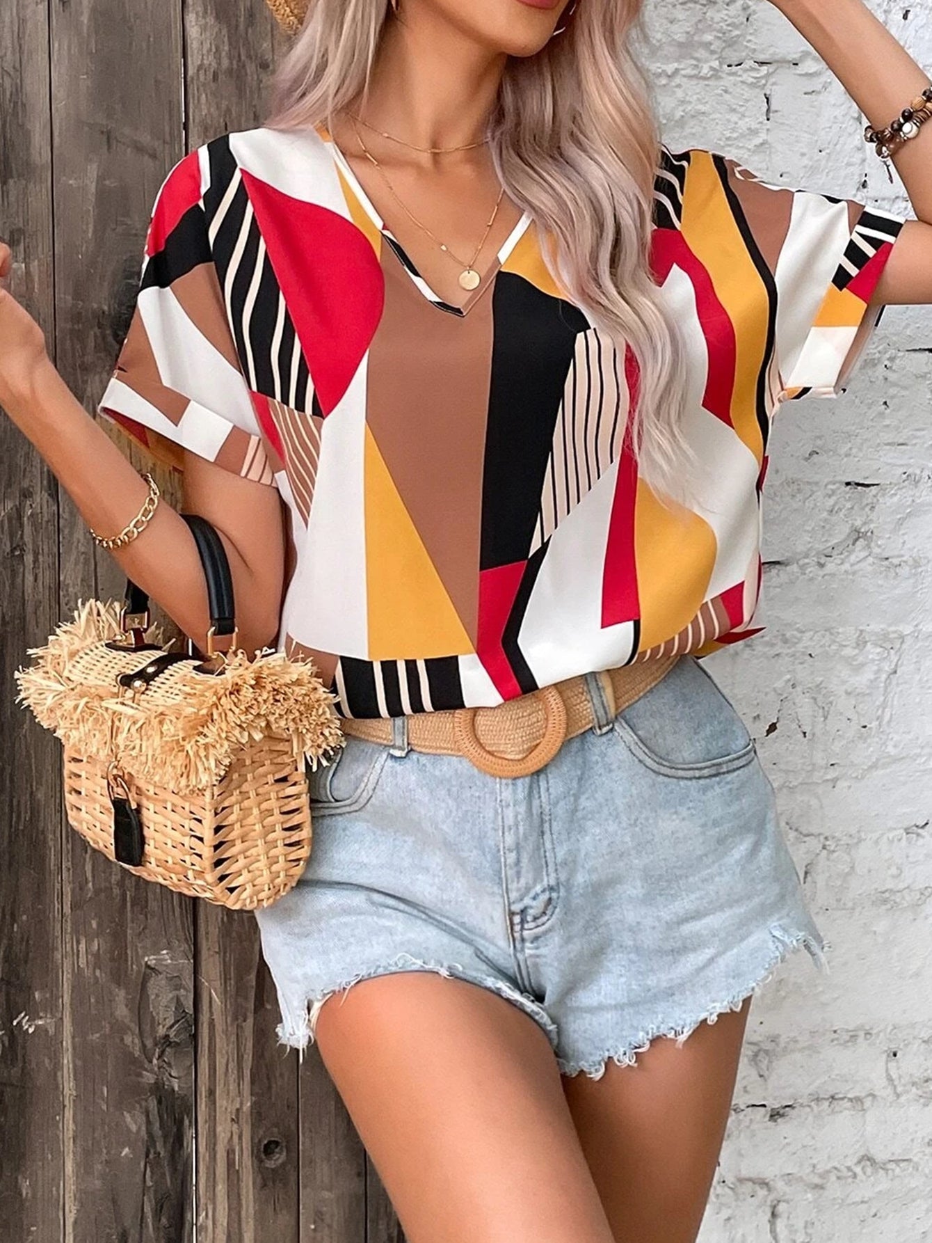 Geometric Print Short Sleeve Shirt