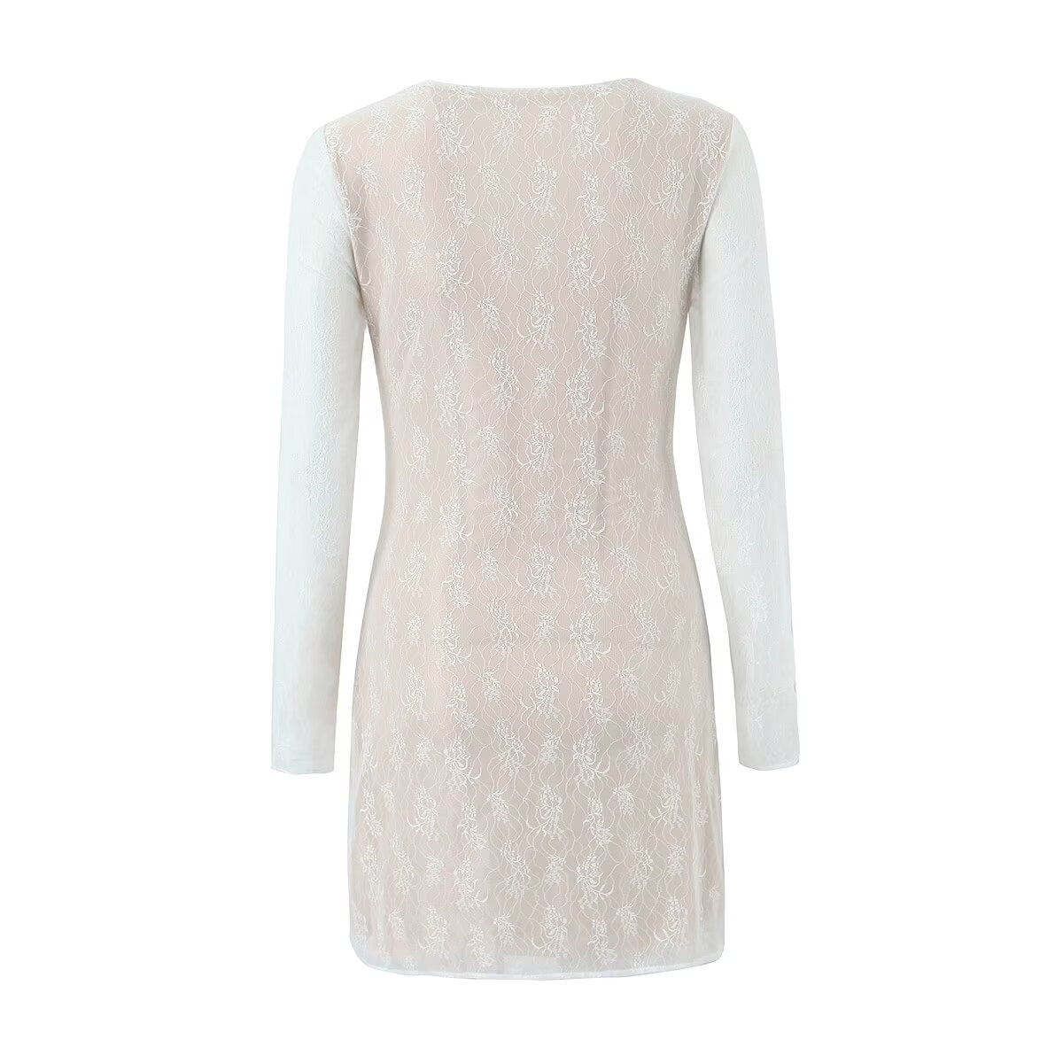 Women's V-Neck Lace Long Sleeve Bodycon Mini Dress