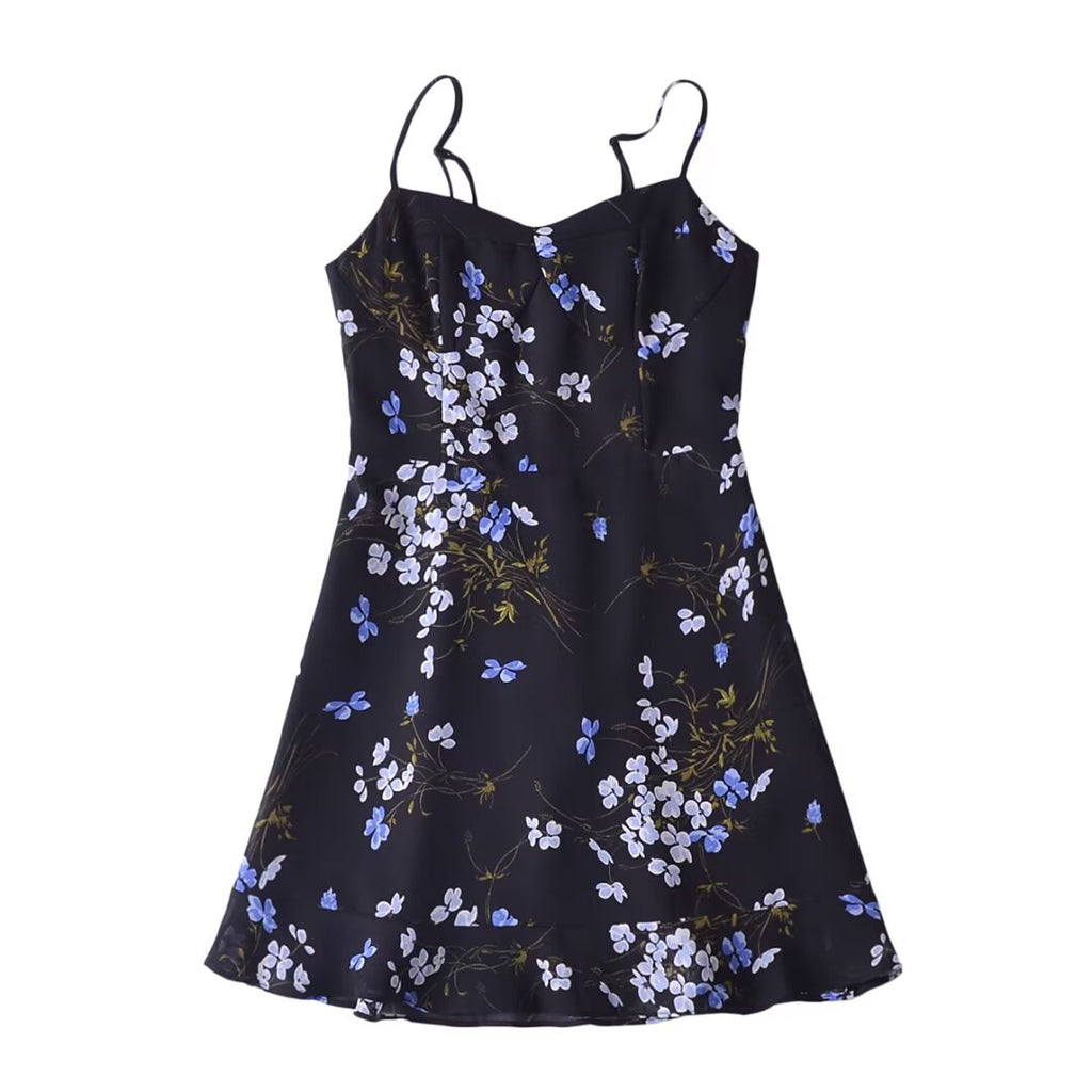 Women Floral Print Slim Fit Slim Sexy Ruffled Spaghetti