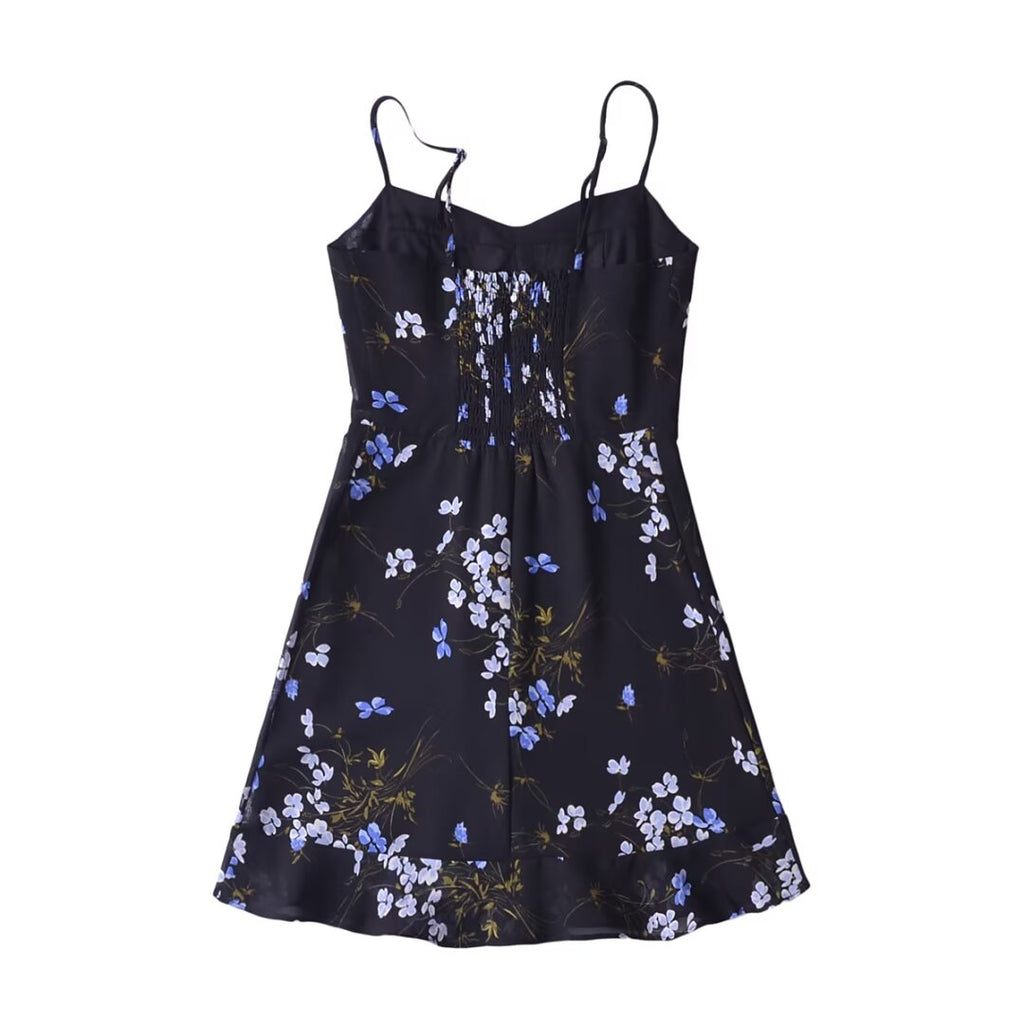Women Floral Print Slim Fit Slim Sexy Ruffled Spaghetti