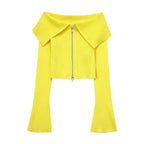 Women’s Yellow Ribbed Off Shoulder Long Sleeve Sweater