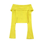 Women’s Yellow Ribbed Off Shoulder Long Sleeve Sweater