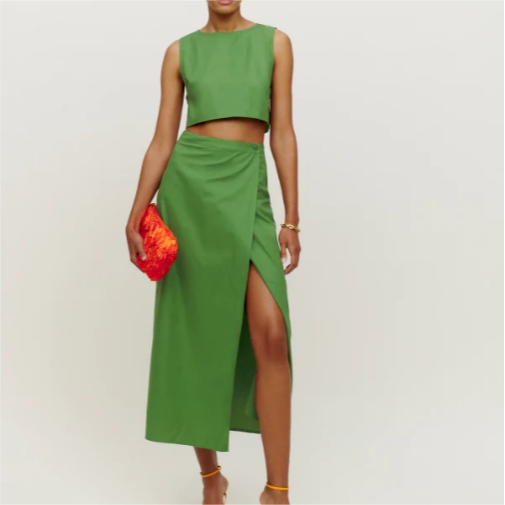Women's Spring Street Solid Color Cropped Small Top Slim Fit Mid Length Skirt Set