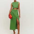 Women's Spring Street Solid Color Cropped Small Top Slim Fit Mid Length Skirt Set