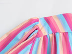 Women's Spring V Neck Short Sleeve High Waist Striped Dress