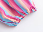 Women's Spring V Neck Short Sleeve High Waist Striped Dress