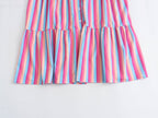 Women's Spring V Neck Short Sleeve High Waist Striped Dress
