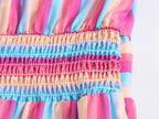 Women's Spring V Neck Short Sleeve High Waist Striped Dress