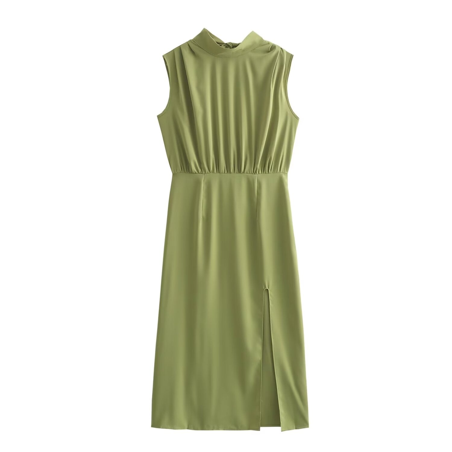 Mock Neck Cutout Slit A-Line Midi Dress