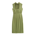 Mock Neck Cutout Slit A-Line Midi Dress